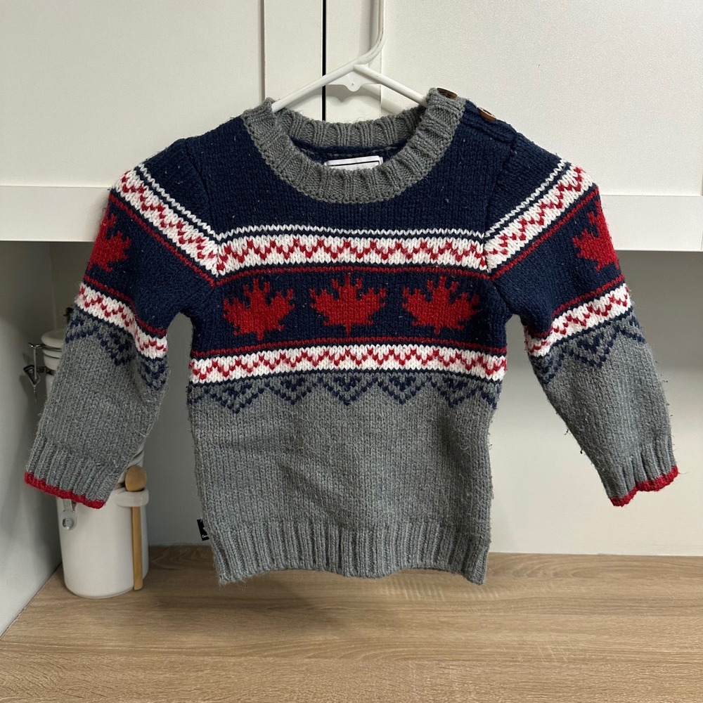 Canadiana Sweater Kids 4T Maple Leaf Nordic Fair Isle Pullover Holiday Knit